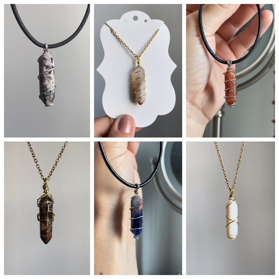 Double Terminated Crystal Necklace Points Handmade Wire Wrapped
