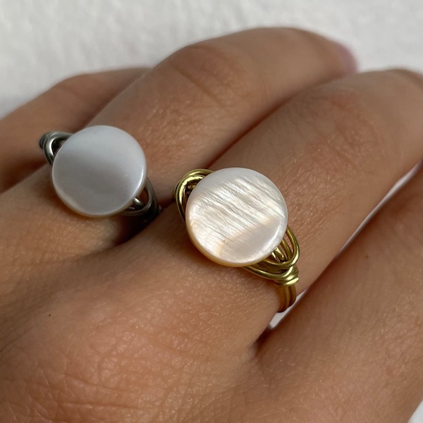 Mother Of Pearl Ring | Handmade Wire Wrapped Shell Ring | Statement Ring