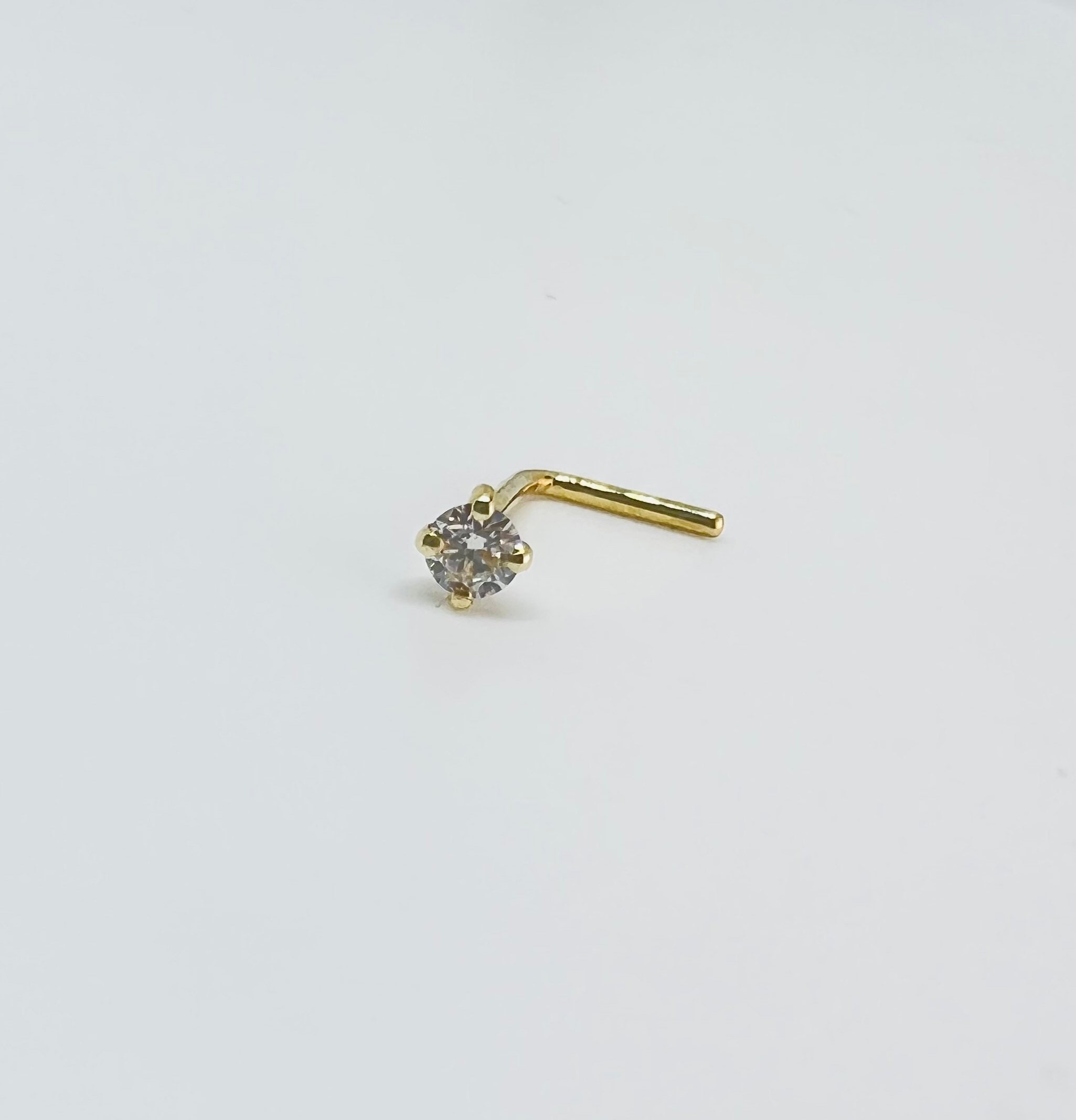 thumbnail image 2 of 14K Yellow Gold L-Shape Nose Ring – 20G With Natural Round Diamond (1.5-3mm) 2 of 5