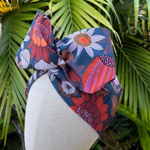 Blue Floral Wired Headband Wide Head Wrap | Vibrant Australian Native Flowers