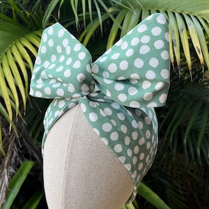 Green Polkadot Wired Headband | Wide Wire Head Wrap