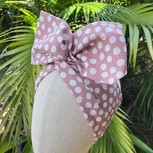 Pink Polkadot Wired Headband | Wide Wire Head Wrap