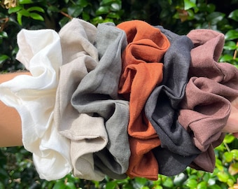 XXL Linen Scrunchies, 100% Pure Linen Earthy Handmade Large Hair Scrunchies, Extra Strong