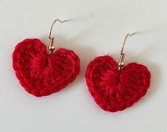 Red Love Heart Crochet Earrings | Gold & Silver Plated