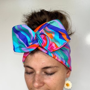 Rainbow Striped Wired Headband, Bright Rockabilly Pin-up Styled Head Wrap 100% Cotton