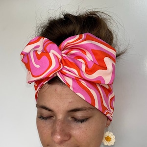 Retro Swirl Wide Wire Hair Wrap, Wire Headband, Wired Head Wrap, Pink Headband, Bright Coloured Headband