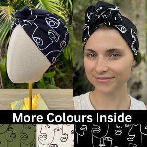 Abstract Face Print Wired Headband, Boho Linen & Cotton Modern Minimalist Line Art, Picasso Style Wire Headband, Wired Head Wrap for Women