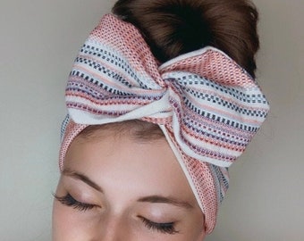 Pink Stripy Wide Wired Headband Head Wrap