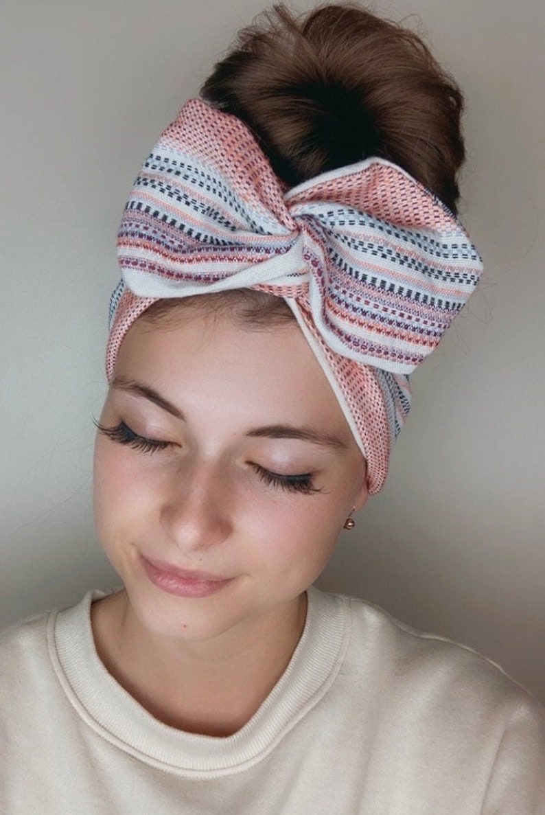 Pink Stripy Wide Wired Headband Head Wrap image 1