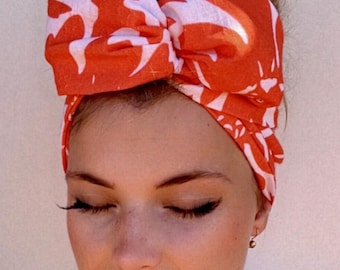 Orange Floral Wide Wire Hair Wrap | Wire Headband | Wired Head Wrap | Wide Wired Headband | Twist Headband | Handcrafted by La Belle Bunny
