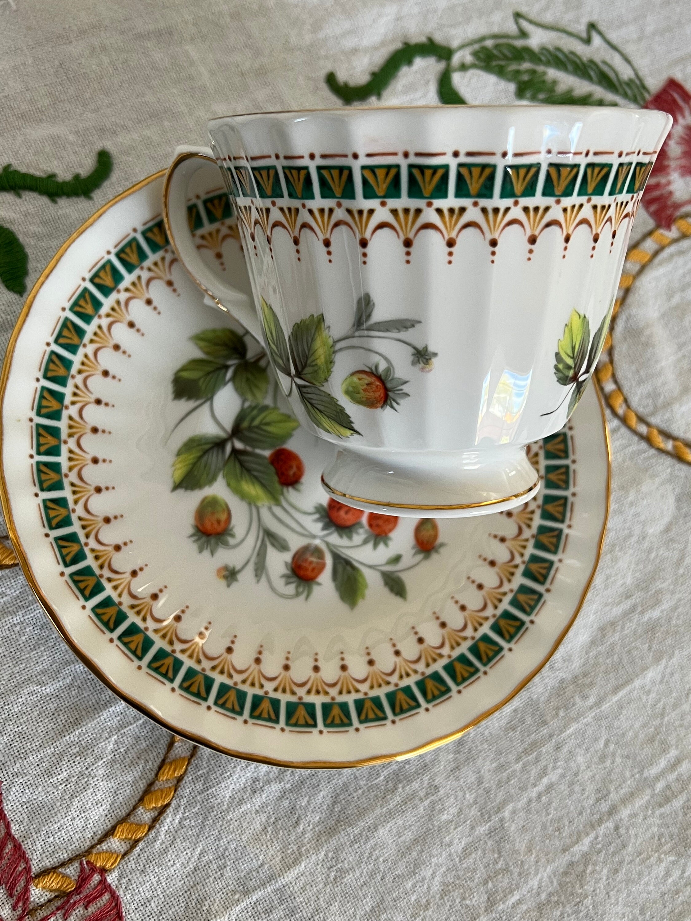 strawberry and gold rim granny chic English high tea tea cup collection