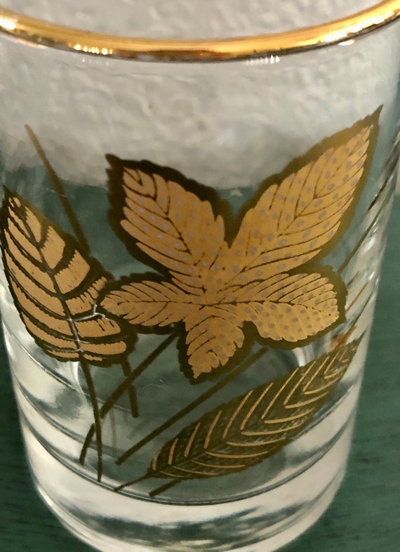 Glass Juice Pitcher Set ~ White Embossed Leaf / Gold ~ (6) Juice Glasses ~  3