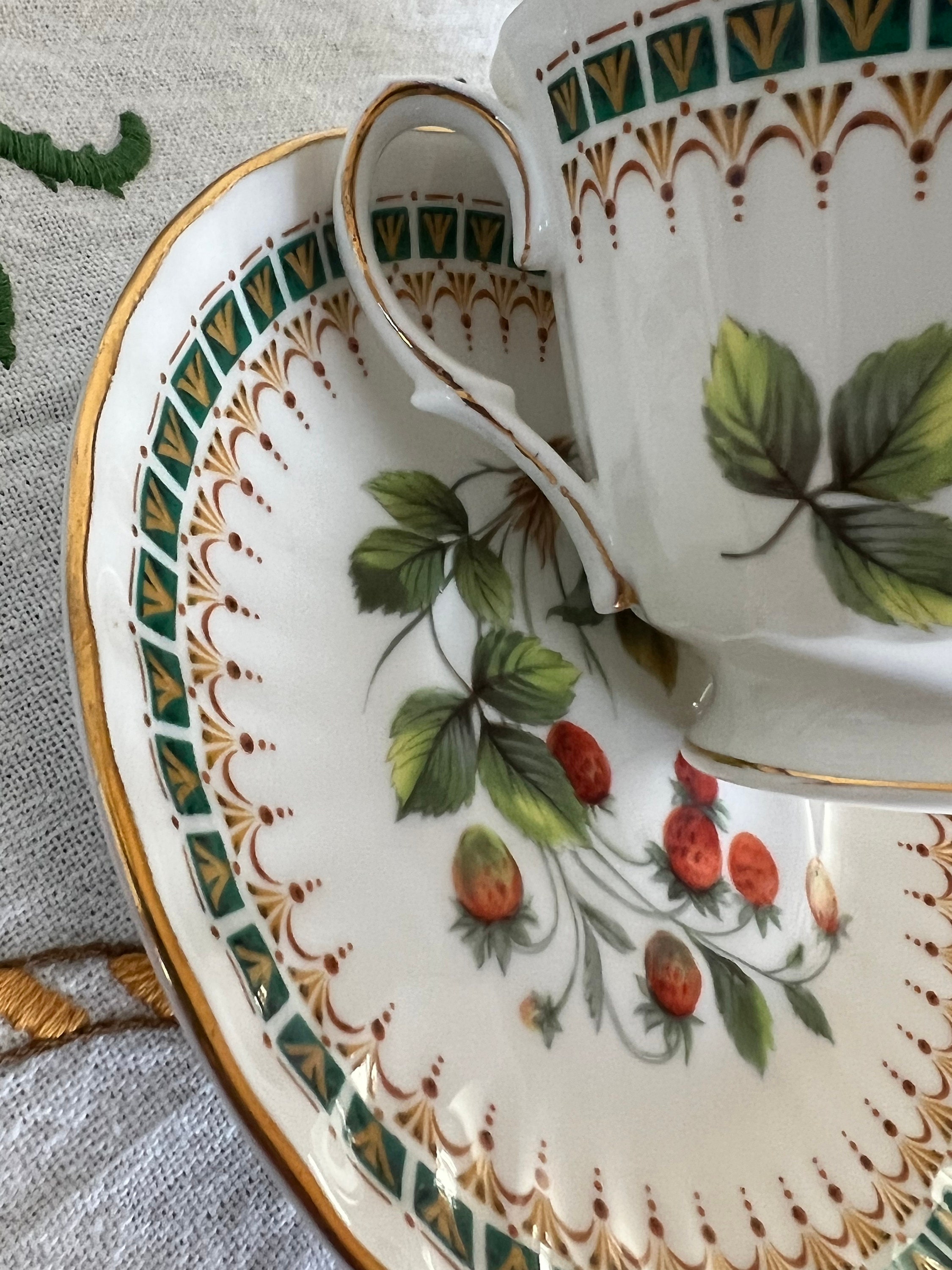 strawberry and gold rim granny chic English high tea tea cup collection
