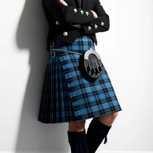 Kilt w kratę dla duchownych: szkocki strój górski, mieszanka wełny (8 jardów, ręcznie robiony, regulowane paski skórzane)