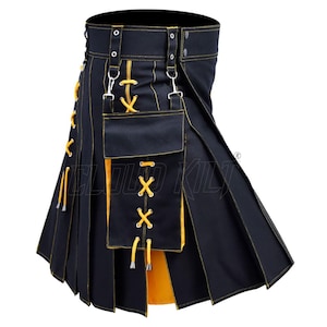 Herren Hybrid Kilt | Modernes Design mit zwei abnehmbaren Taschen | Einstellbare Passform | Highland Wear Kilt für Herren | Langlebiger Kilt für alle Festivals