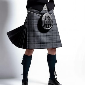 Tartan Kilt Schwarz Dunkel kariert - Custom Fit Scottish Wear - Scharfe Falten, rostfreie Schnallen, Premium Wollmischung, ganztägiger Komfort