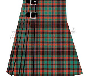 Scottish Wool Kilt Artisan Crafted, Buchan Ancient Tartan (Custom Size, Knife Pleated Back, Durable Wool Blend)