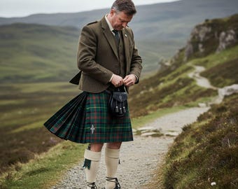 Handcrafted 8 Yard Kilt: Traditional Meets Modern Neutral Tartan (Custom Fit, Wool Blend, Formal & Outdoor Use)