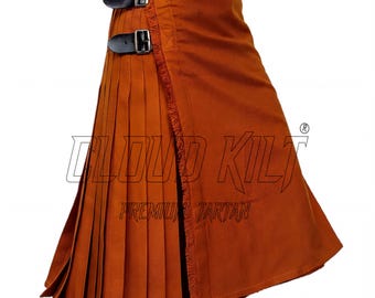 Artisan Crafted Kilt Handcrafted, Scottish Saffron Tartan Knife Pleats (Custom Waist 24-65", Acrylic, Mens Wedding Wear)