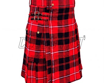Utility Kilt Cargo Custom Fit, Cunningham Tartan with Mobile Pockets (Made To Measure, Acrylic Wool, Mens Wear)