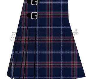 Jewish Tartan Kilt Handcrafted Highland Wear, Classic Knife Pleats (8 Yard Length, Acrylic Fabric, Custom Sizing)