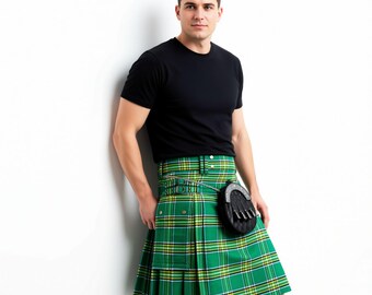 Cargo Pockets Kilt: Irish Tartan Design, Custom Fit Acrylic Wool | Durable Utility, Highland Games Wear | Handmade Comfort