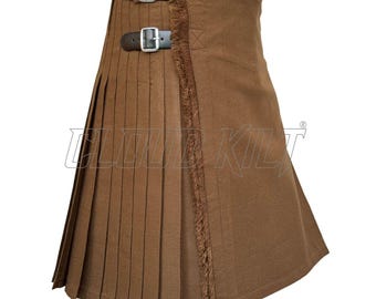 Brown Tartan Kilt: Scottish Highland Wear, Custom 8 Yard