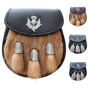 Leather Dress Sporran: Scottish Kilt Accessory with Adjustable Chain