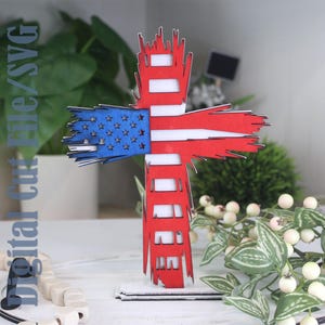 Patriotic Cross, Digital Download, Laser ready for 1/8 inch, 3mm wood, SVG., Sleigh,