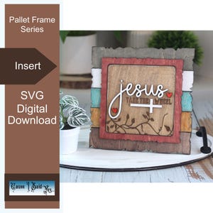 May include: A wooden pallet frame with the words "Jesus Take the Wheel" in a cursive font, with a cross and heart accents. The frame has a multi-colored design with brown, red, white, and teal sections. The words "SVG Digital Download" are also visible.