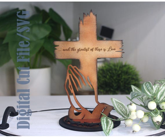 Praying Hands Cross Shelf Sitter, Laser Cut SVG (Digital Download)