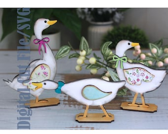 Trio of Geese, Whimsical Ducks, Shelf Sitter, Digital Download, Laser ready for 1/8 inch, 3mm wood, SVG.