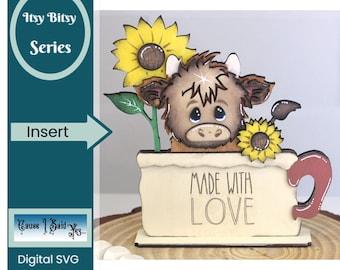 Interchangeable Highland Cow with Sunflowers Insert, Shelf Sitter, Tiered Tray Decor, Farmhouse Style, Digital Download 1/8" / 3mm Material
