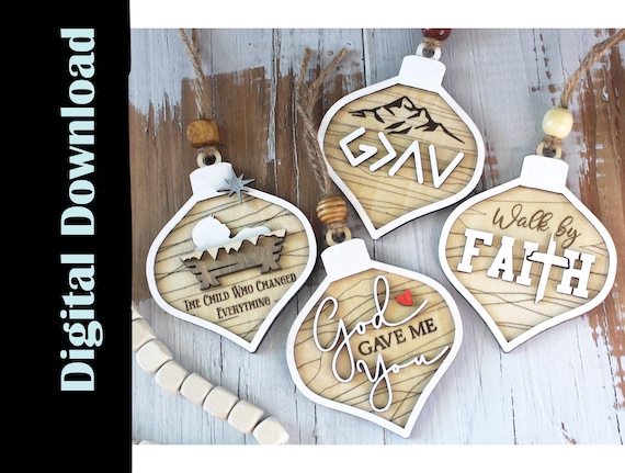 Faith Ornaments, Christmas Ornaments, Digital Download, Laser ready for 1/8 inch, 3mm wood, SVG.,