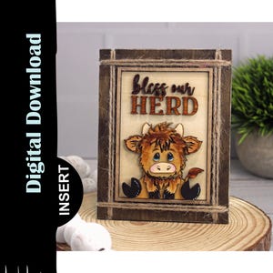 Insert de panneau rustique vache Highland, cadre vendu séparément Style campagnard, téléchargement numérique SVG 1/8" 3 mm