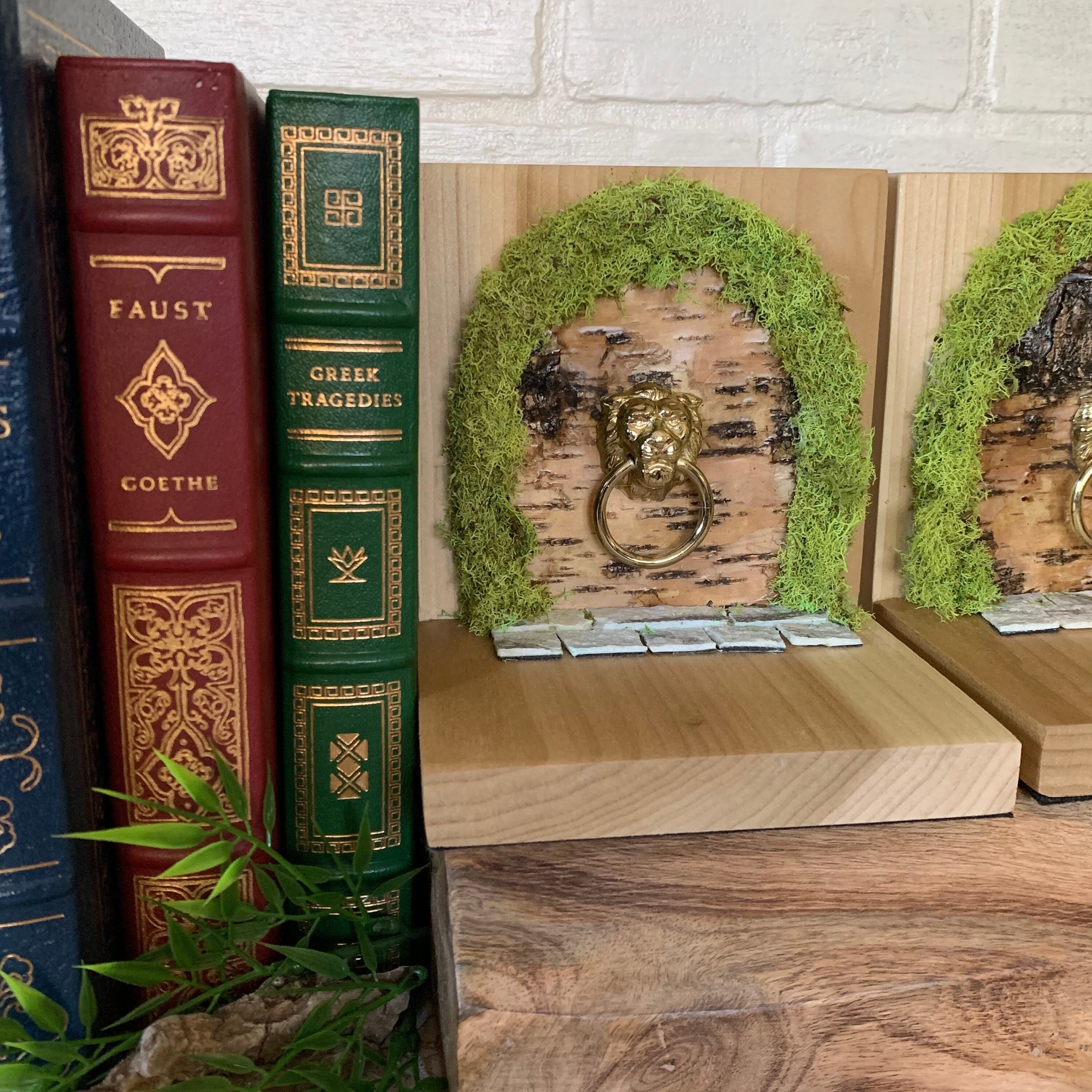 Fairy Door Bookends Natural Finish Birchbark Lion Door Etsy