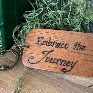 Birchbark Keyring: &quot;Embrace the Journey&quot; -- Natural bark, hand embellished