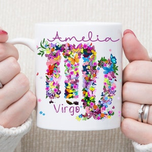 Personalized Virgo Mug: Floral Zodiac Astrology Gift