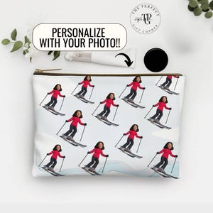 Ski Makeup Bag Personalized Funny Face Makeup Pouch Apres Ski Cosmetic Bag Skiing Gift for Skier Skiing Makeup bag Ski Gift Girls Ski Trip