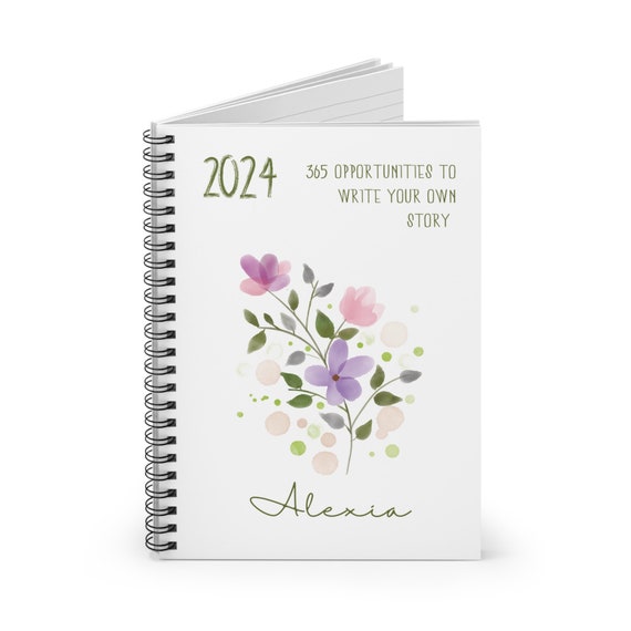 2024 Journal With Name, New Year Resolutions Journal, 2024 Intentions  Notebook, Positive Affirmations Journal, Custom Birthday Gift for Her 