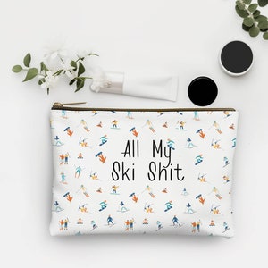 Ski Travel Bag Apres Ski Cosmetic Bag Mountain Wedding Favor Gift for Ski Lover Gift for Women Skiing Makeup Bag Bride Makeup Bag