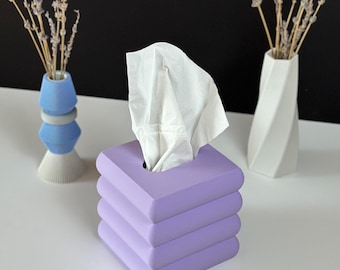 Tiered Tissue Box Cover | Modern 3D Printed Bathroom Decor, Matte Square Holder