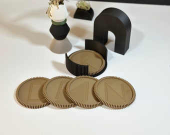 3D Printed Coaster Set with Caddy: Personalized Lettered Eco-Friendly PLA
