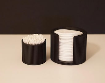 Matte Black Q-Tip Cotton Round Holder Set | 3D Printed Modern Bathroom Vanity Organizer