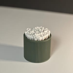 3D Printed Round Q-Tip Holder Modern & Elegant Bathroom Storage Minimalist Cotton Swab Organizer