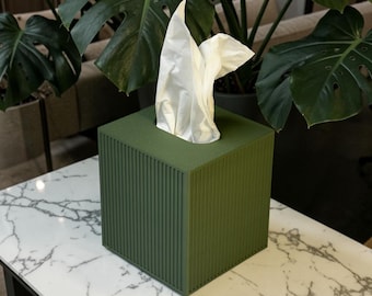 Sage Green Fluted Tissue Box Cover | Modern Ribbed Japandi Bathroom Decor, Matte Finish