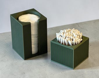 Sage Green Ribbed Cotton Round & Q-Tip Holder Set | Modern Matte Bathroom Organizer
