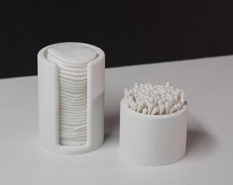 3D Printed Q-Tip and Cotton Round Textured Holder Set: Modern Bathroom Organizer Duo