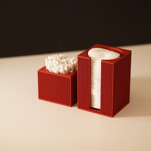 3D Printed Q-Tip and Cotton Round Holder Set Modern Elegant Bathroom Storage Minimalist Organizer Duo