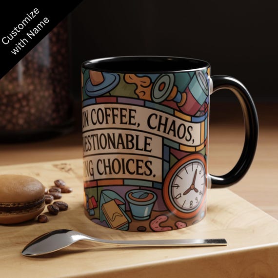 Personalized Funny Mom Mug, Stained Glass Coffee Cup, I Run On Coffee Chaos And Questionable Parenting Choices, Mom Humor Gift